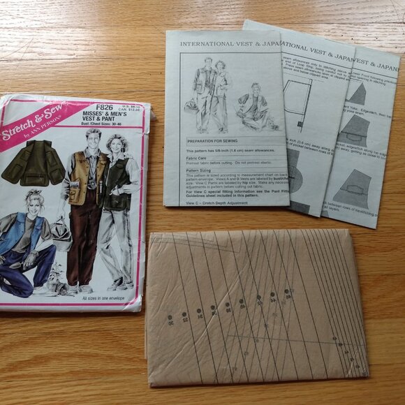 Vintage Vest and Japanese Garden Pants Sewing Pattern Pockets Men's Women's - Picture 8 of 8